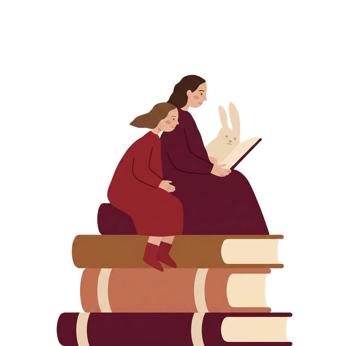 Иллюстрация — мама и дочка читают книги